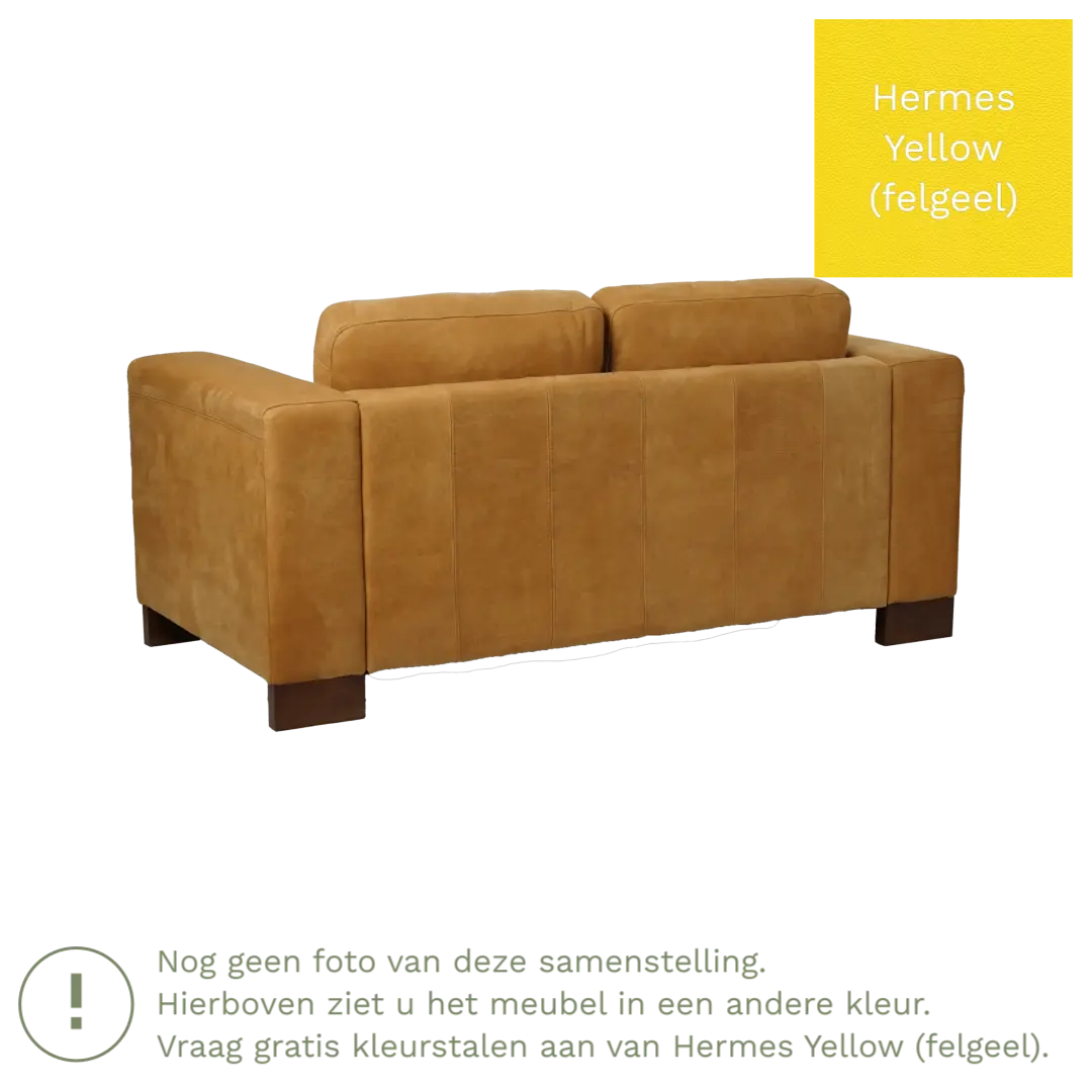 afbeelding van Leren bank Clear - 2 zits - Hermes Yellow (felgeel) - Poten hout bruin