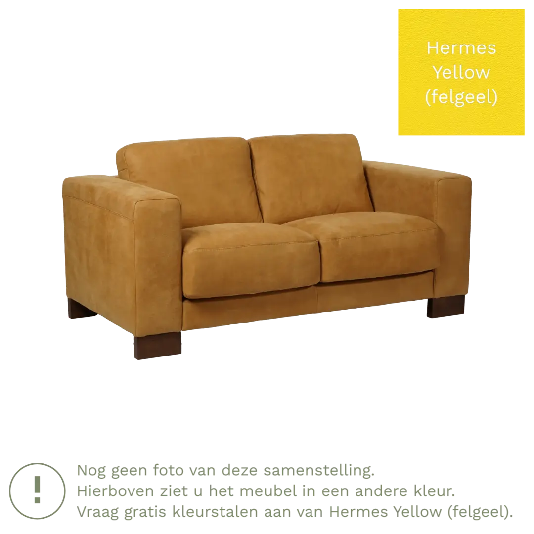 afbeelding van Leren bank Clear - 2 zits - Hermes Yellow (felgeel) - Poten hout zwart