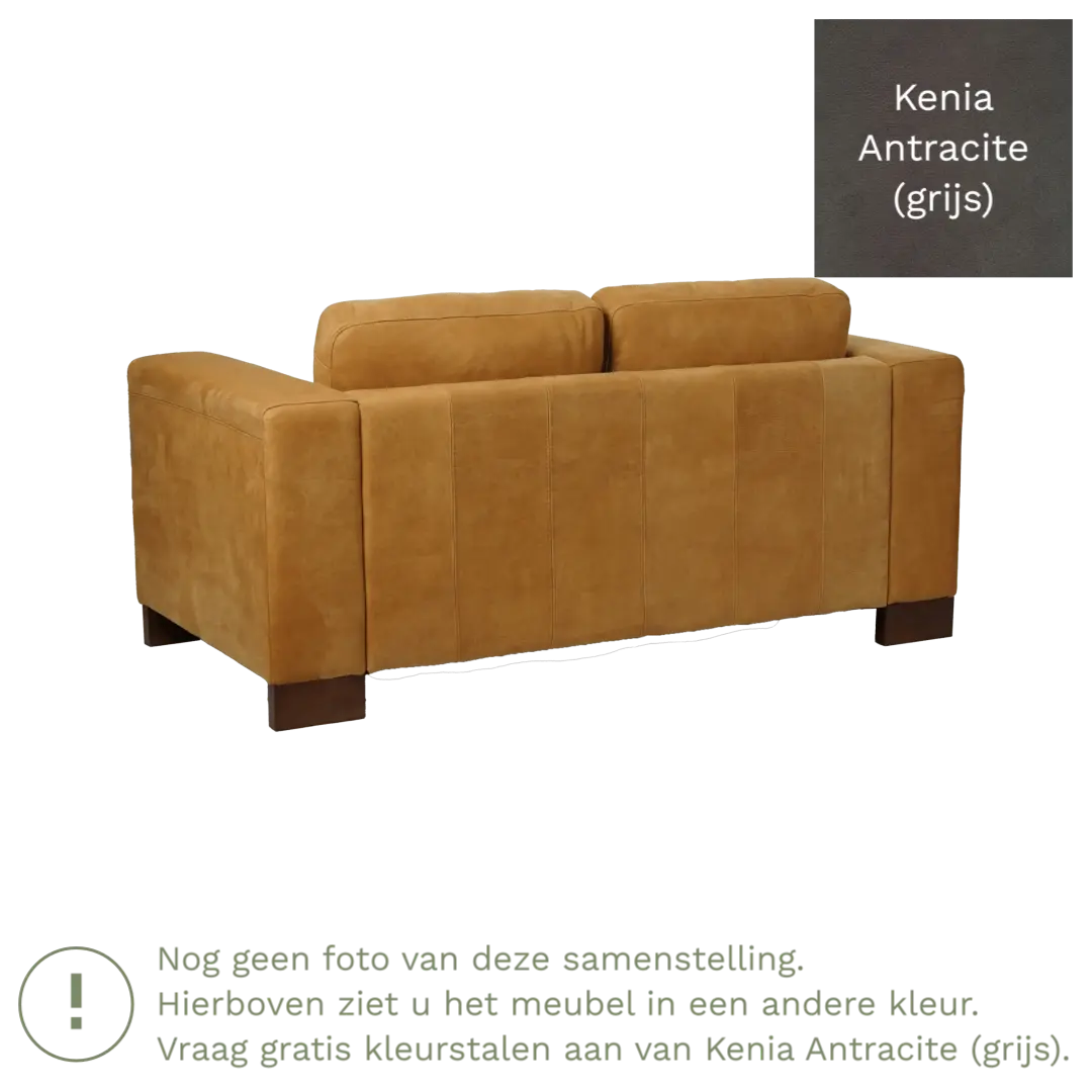 afbeelding van Leren bank Clear - 2 zits - Kenia Antracite (grijs) - Poten hout zwart