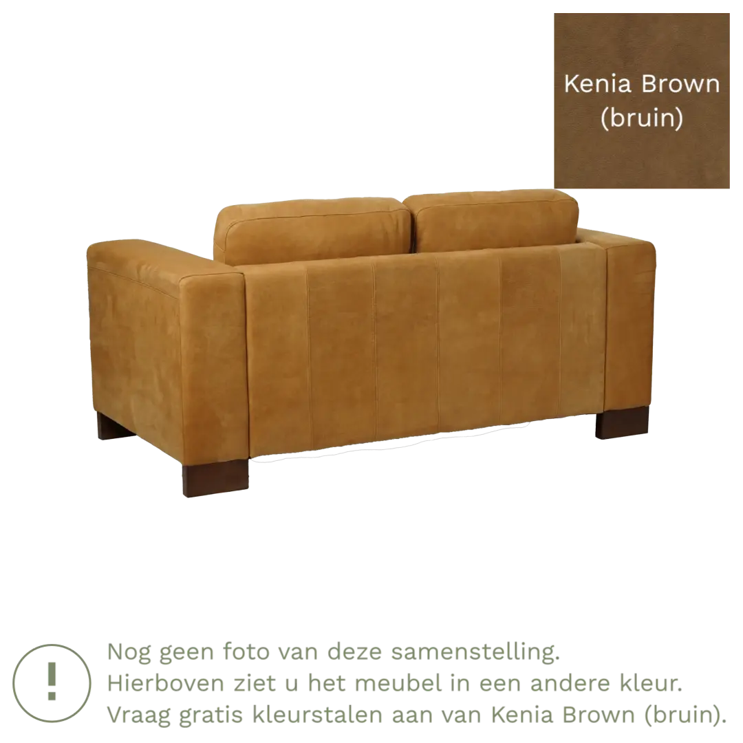 afbeelding van Leren bank Clear - 2 zits - Kenia Brown (bruin) - Poten staal zwart