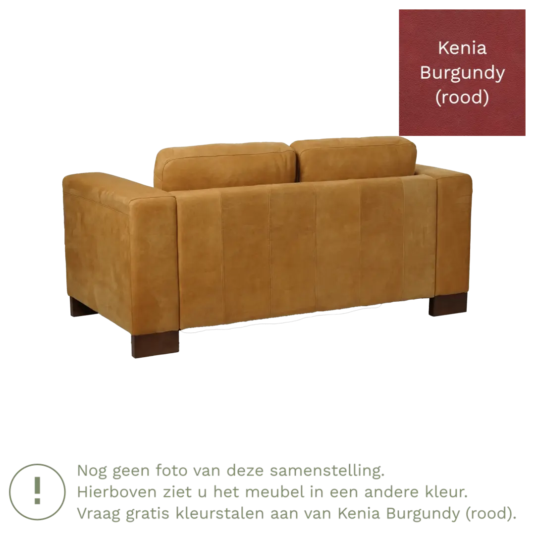 afbeelding van Leren bank Clear - 2 zits - Kenia Burgundy (rood) - Poten hout zwart