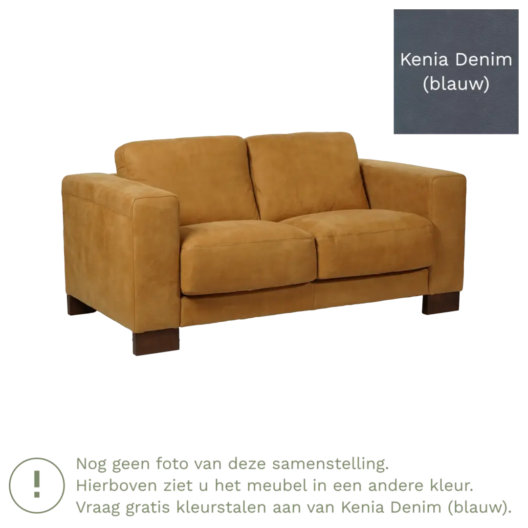 afbeelding van Leren bank Clear - 2 zits - Kenia Denim (blauw) - Poten hout bruin