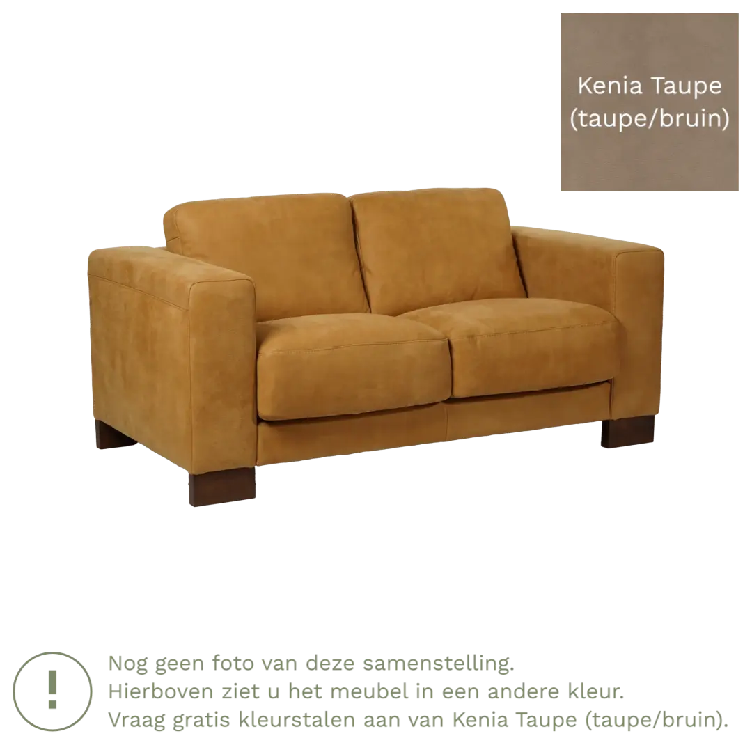 afbeelding van Leren bank Clear - 2 zits - Kenia Taupe (taupe/bruin) - Poten hout bruin