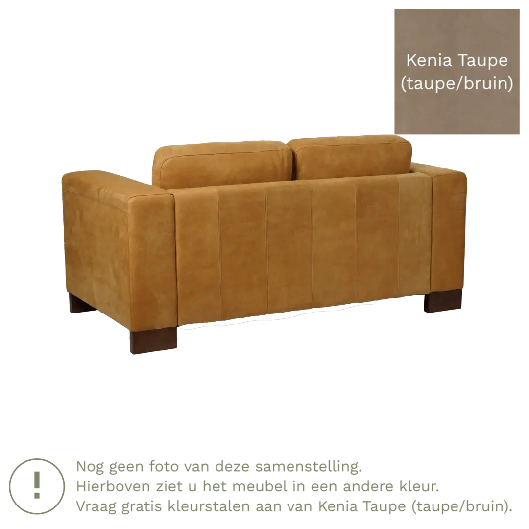 afbeelding van Leren bank Clear - 2 zits - Kenia Taupe (taupe/bruin) - Poten hout bruin