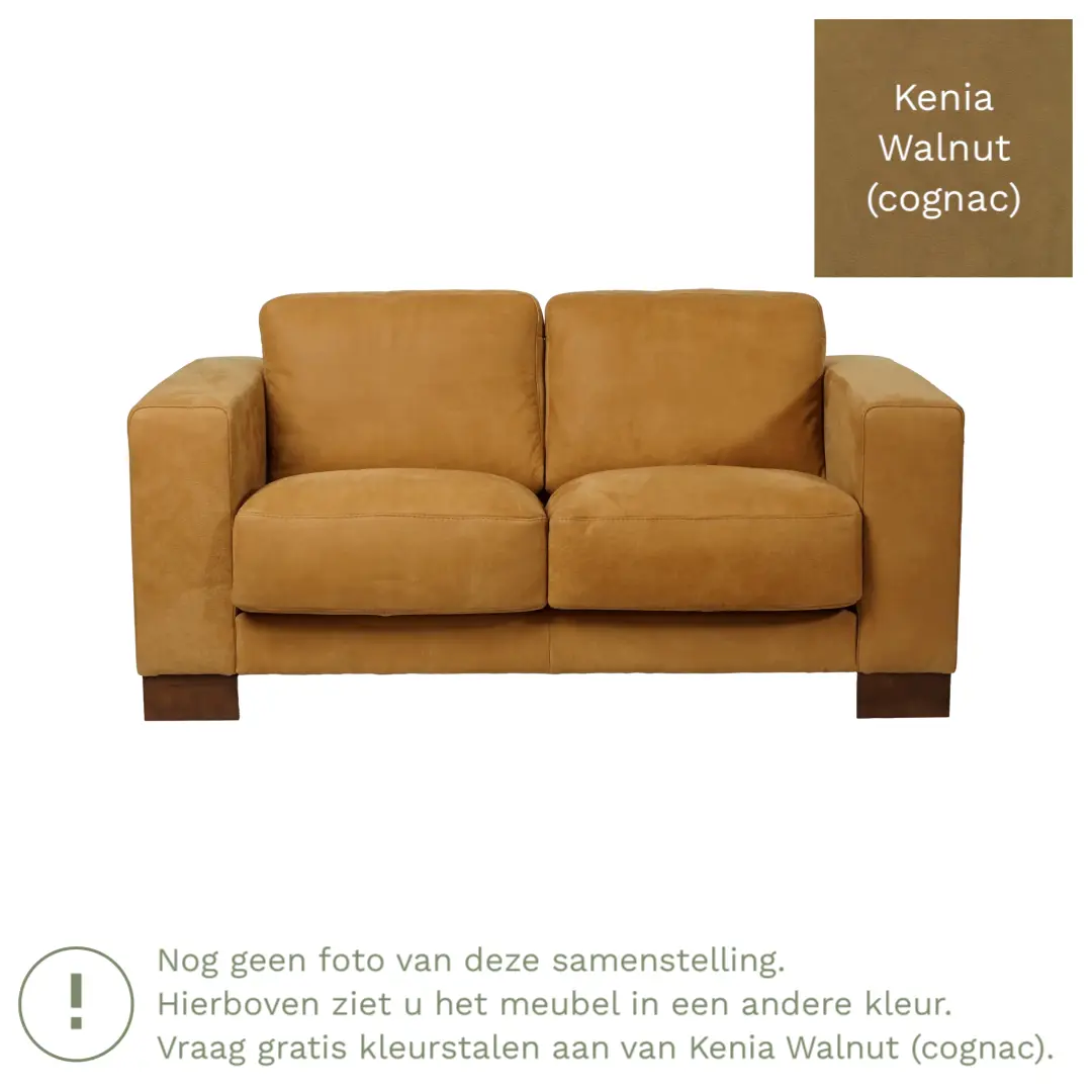 afbeelding van Leren bank Clear - 2 zits - Kenia Walnut (cognac) - Poten staal zwart