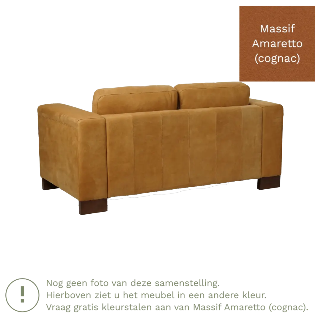 afbeelding van Leren bank Clear - 2 zits - Massif Amaretto (cognac) - Poten hout bruin