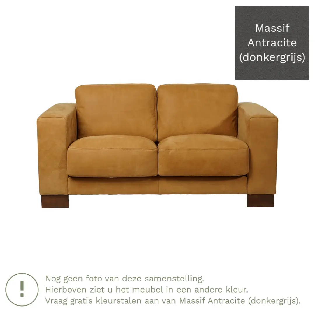 afbeelding van Leren bank Clear - 2 zits - Massif Antracite (donkergrijs) - Poten hout zwart