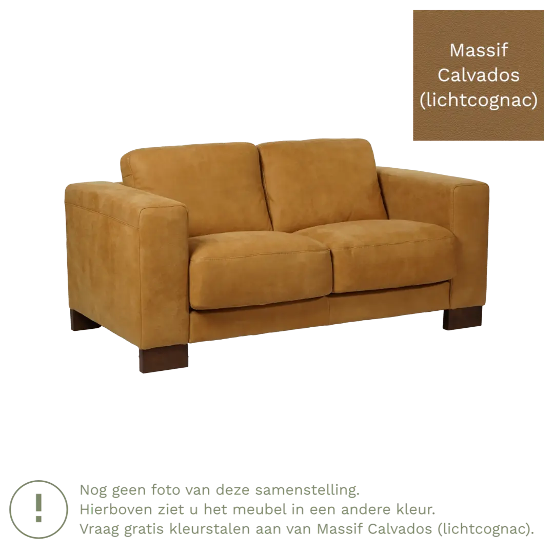 afbeelding van Leren bank Clear - 2 zits - Massif Calvados (lichtcognac) - Poten hout bruin