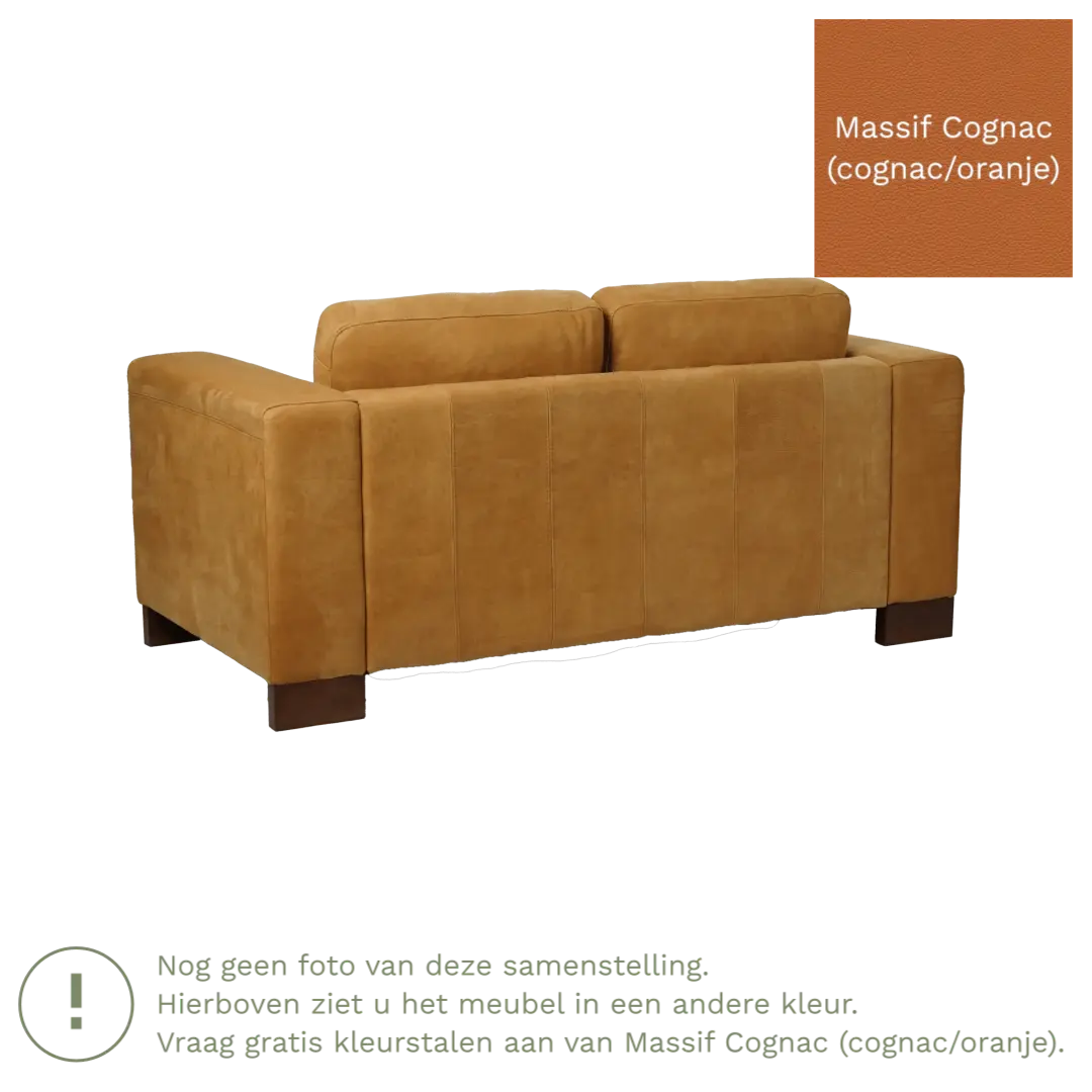 afbeelding van Leren bank Clear - 2 zits - Massif Cognac (cognac/oranje) - Poten staal zwart