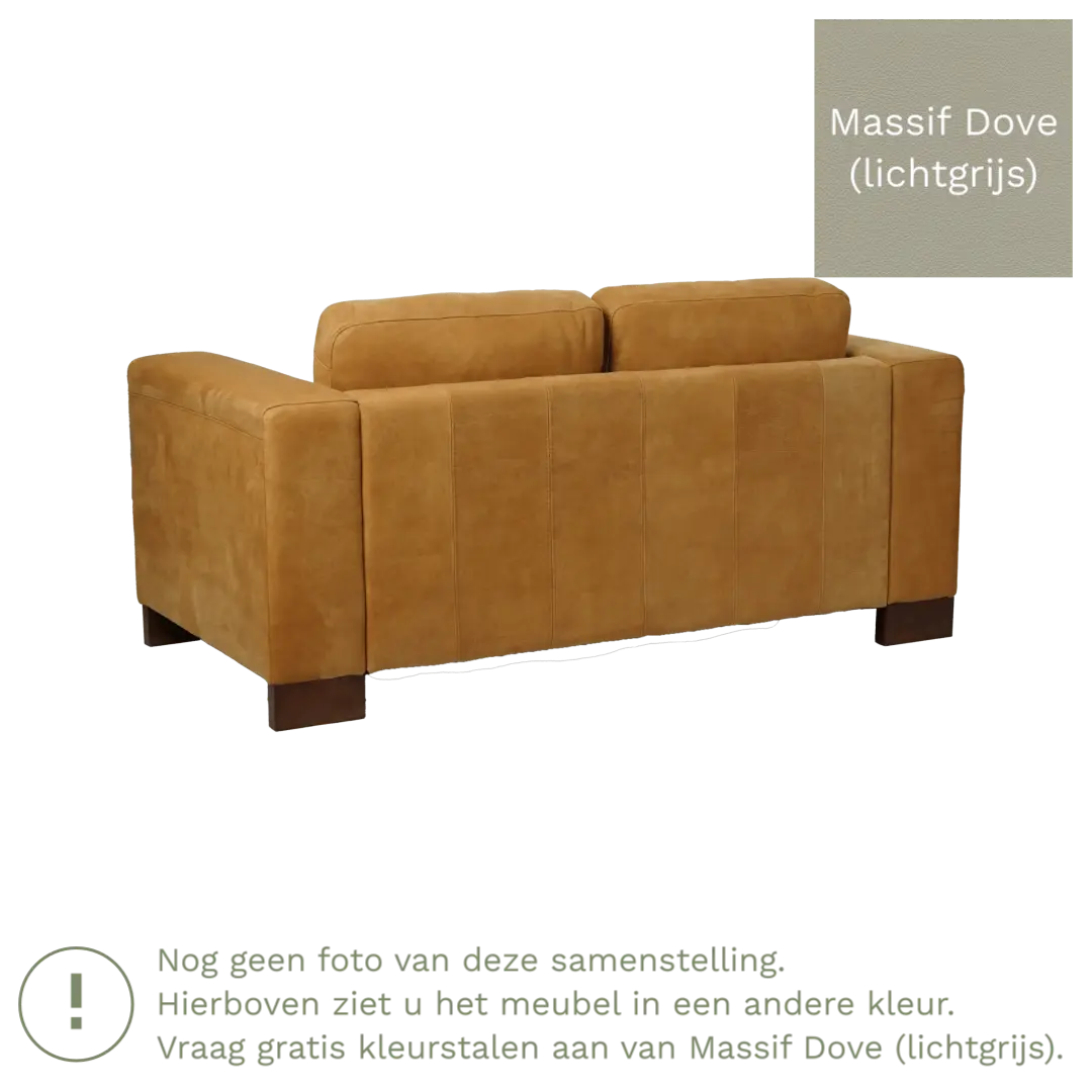 afbeelding van Leren bank Clear - 2 zits - Massif Dove (lichtgrijs) - Poten hout bruin