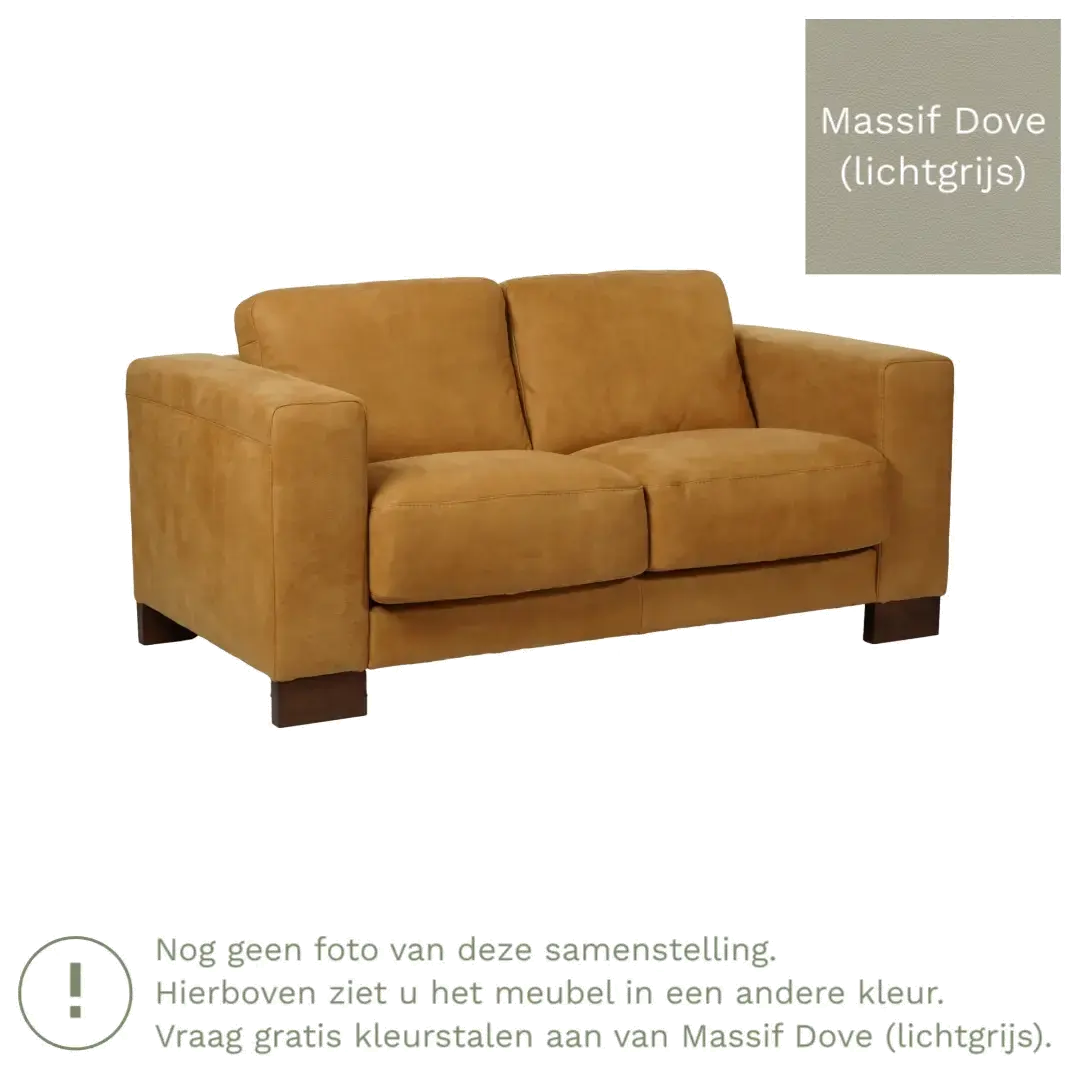 afbeelding van Leren bank Clear - 2 zits - Massif Dove (lichtgrijs) - Poten hout zwart