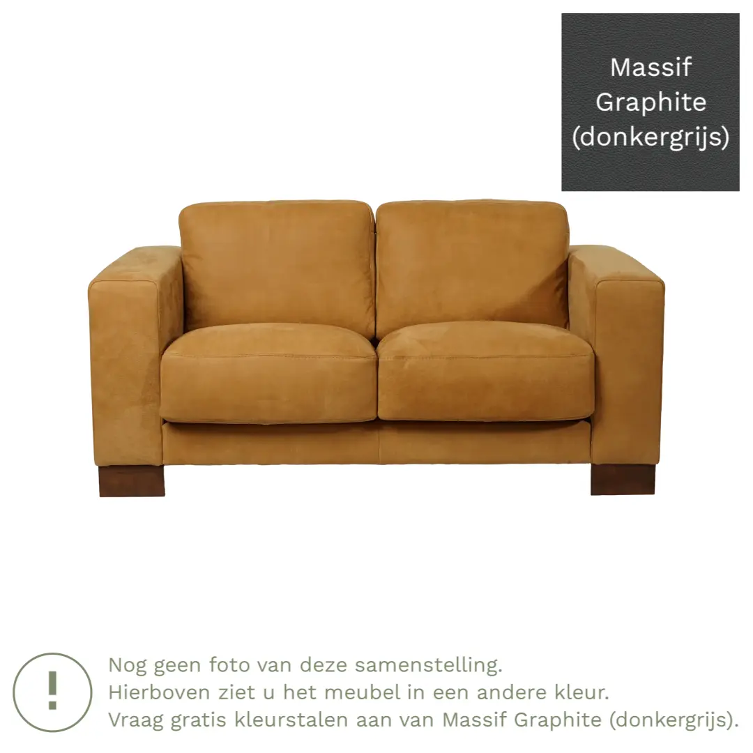afbeelding van Leren bank Clear - 2 zits - Massif Graphite (donkergrijs) - Poten hout bruin