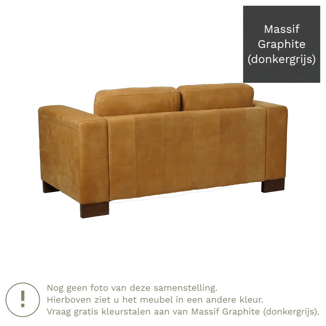 afbeelding van Leren bank Clear - 2 zits - Massif Graphite (donkergrijs) - Poten hout bruin