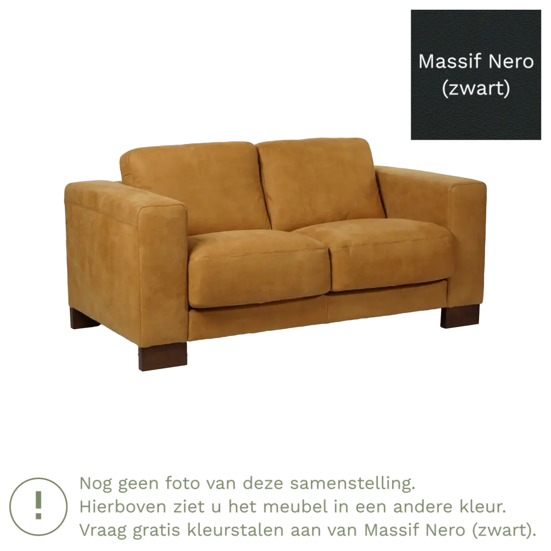afbeelding van Leren bank Clear - 2 zits - Massif Nero (zwart) - Poten hout zwart