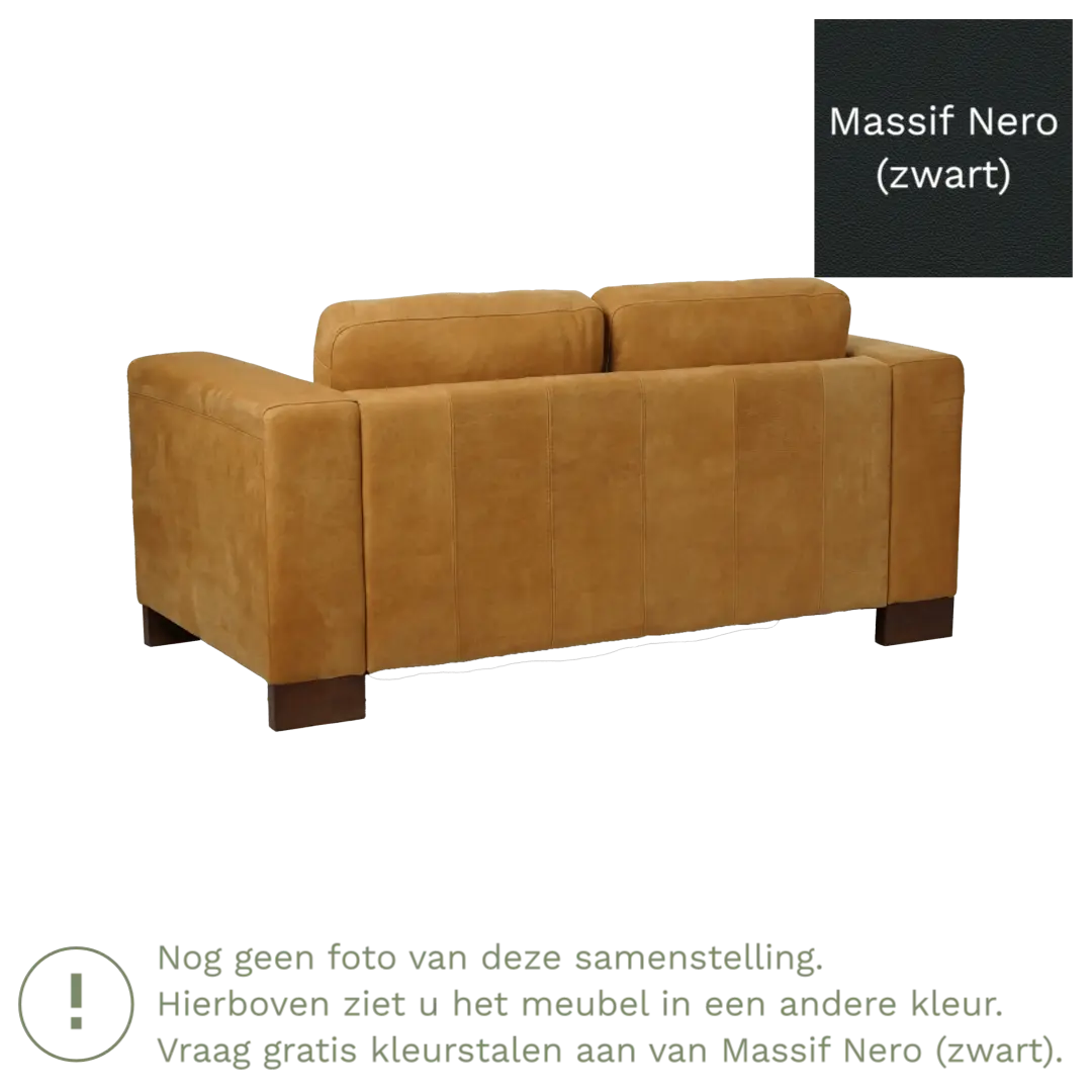 afbeelding van Leren bank Clear - 2 zits - Massif Nero (zwart) - Poten hout zwart