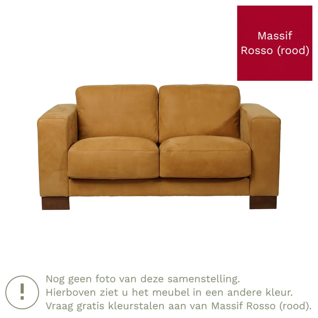 afbeelding van Leren bank Clear - 2 zits - Massif Rosso (rood) - Poten hout bruin