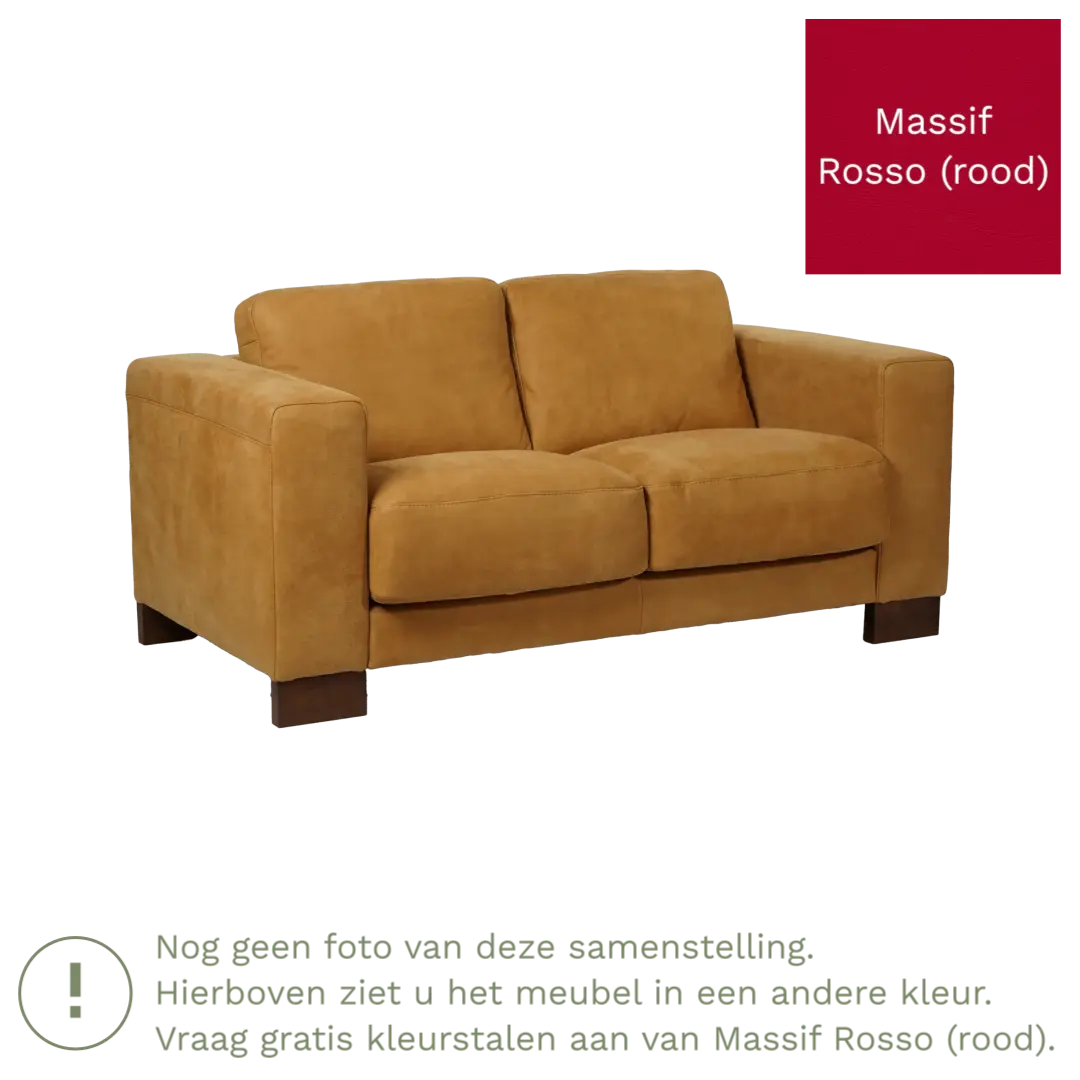 afbeelding van Leren bank Clear - 2 zits - Massif Rosso (rood) - Poten hout bruin