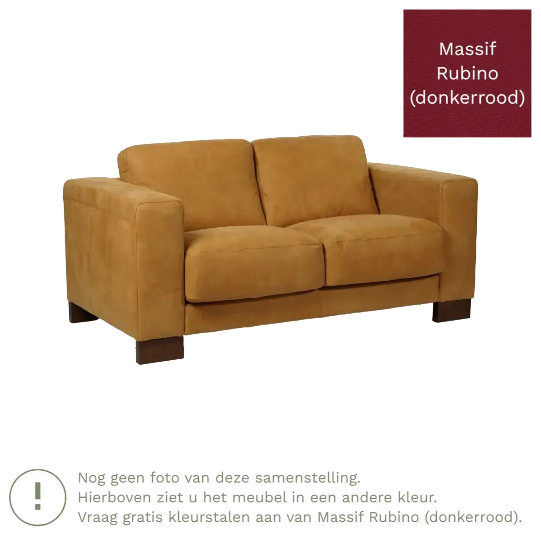 afbeelding van Leren bank Clear - 2 zits - Massif Rubino (donkerrood) - Poten hout bruin