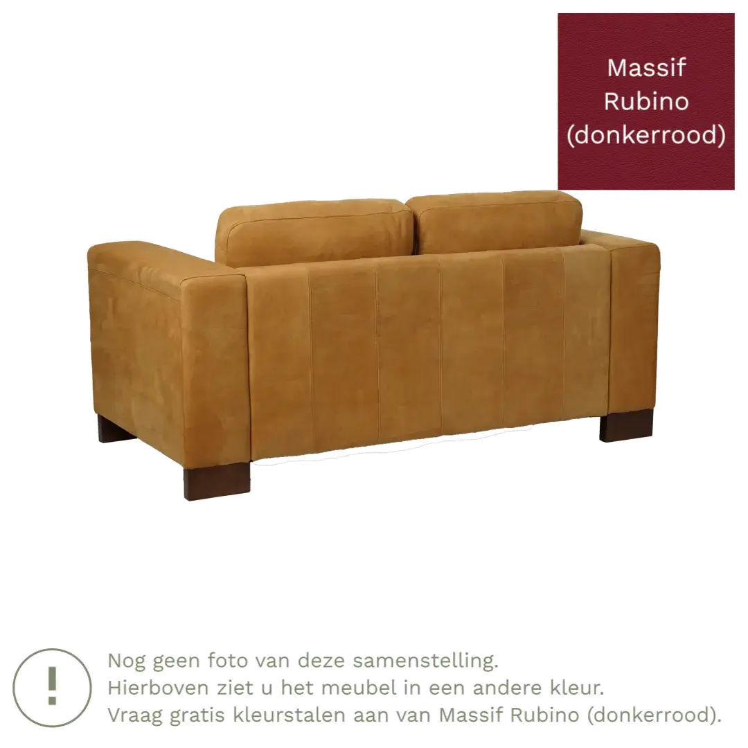 afbeelding van Leren bank Clear - 2 zits - Massif Rubino (donkerrood) - Poten hout bruin