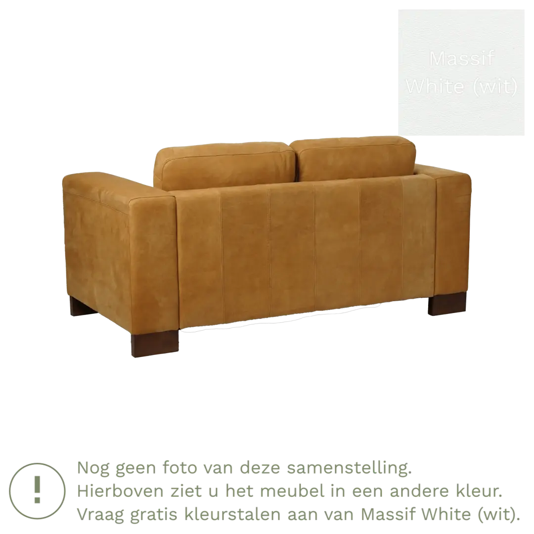 afbeelding van Leren bank Clear - 2 zits - Massif White (wit) - Poten hout bruin