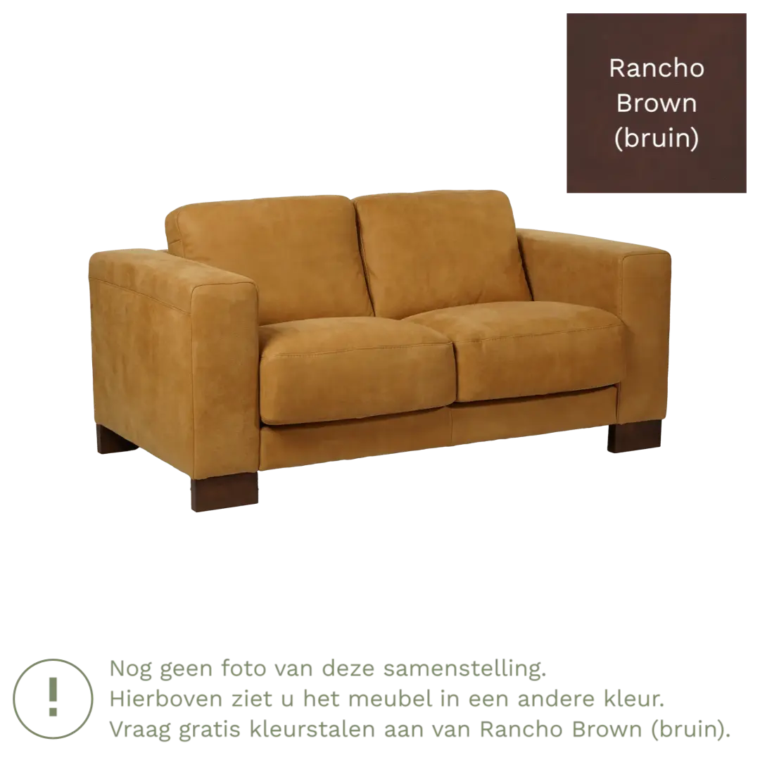 afbeelding van Leren bank Clear - 2 zits - Rancho Brown (bruin) - Poten hout bruin
