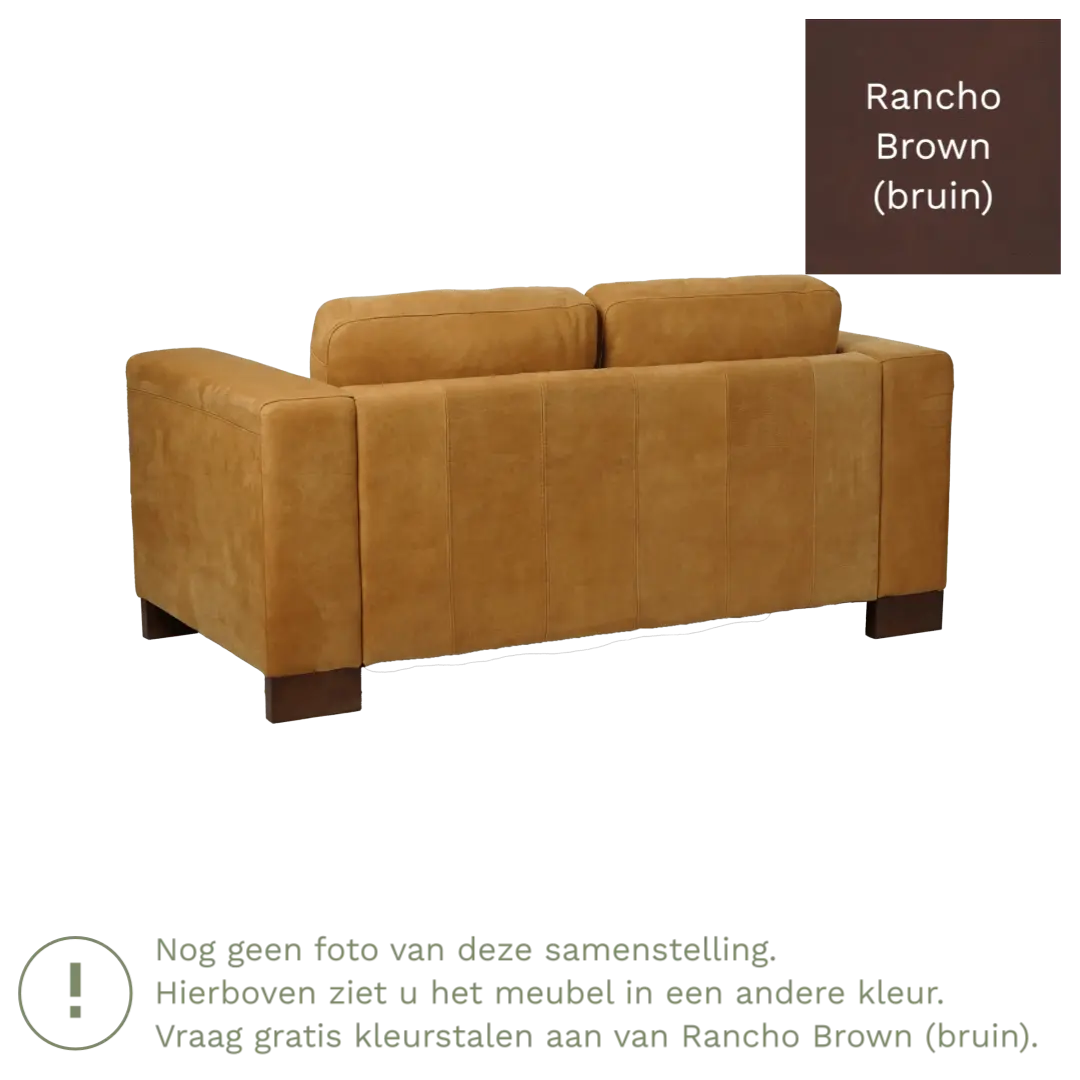 afbeelding van Leren bank Clear - 2 zits - Rancho Brown (bruin) - Poten hout bruin