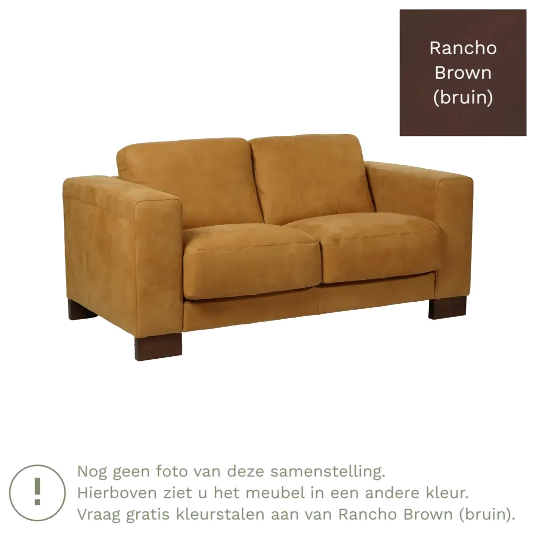 afbeelding van Leren bank Clear - 2 zits - Rancho Brown (bruin) - Poten staal zwart