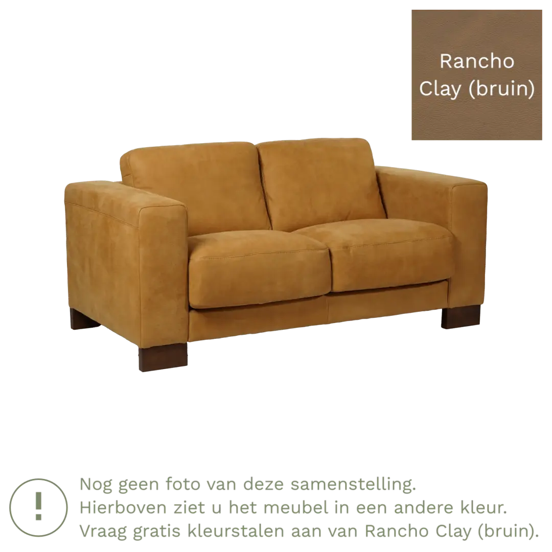 afbeelding van Leren bank Clear - 2 zits - Rancho Clay (bruin) - Poten hout zwart