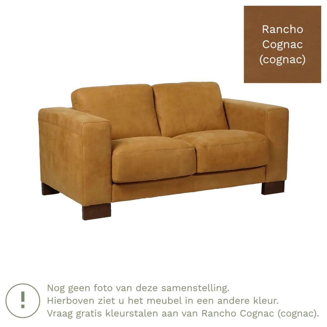 afbeelding van Leren bank Clear - 2 zits - Rancho Cognac (cognac) - Poten staal zwart