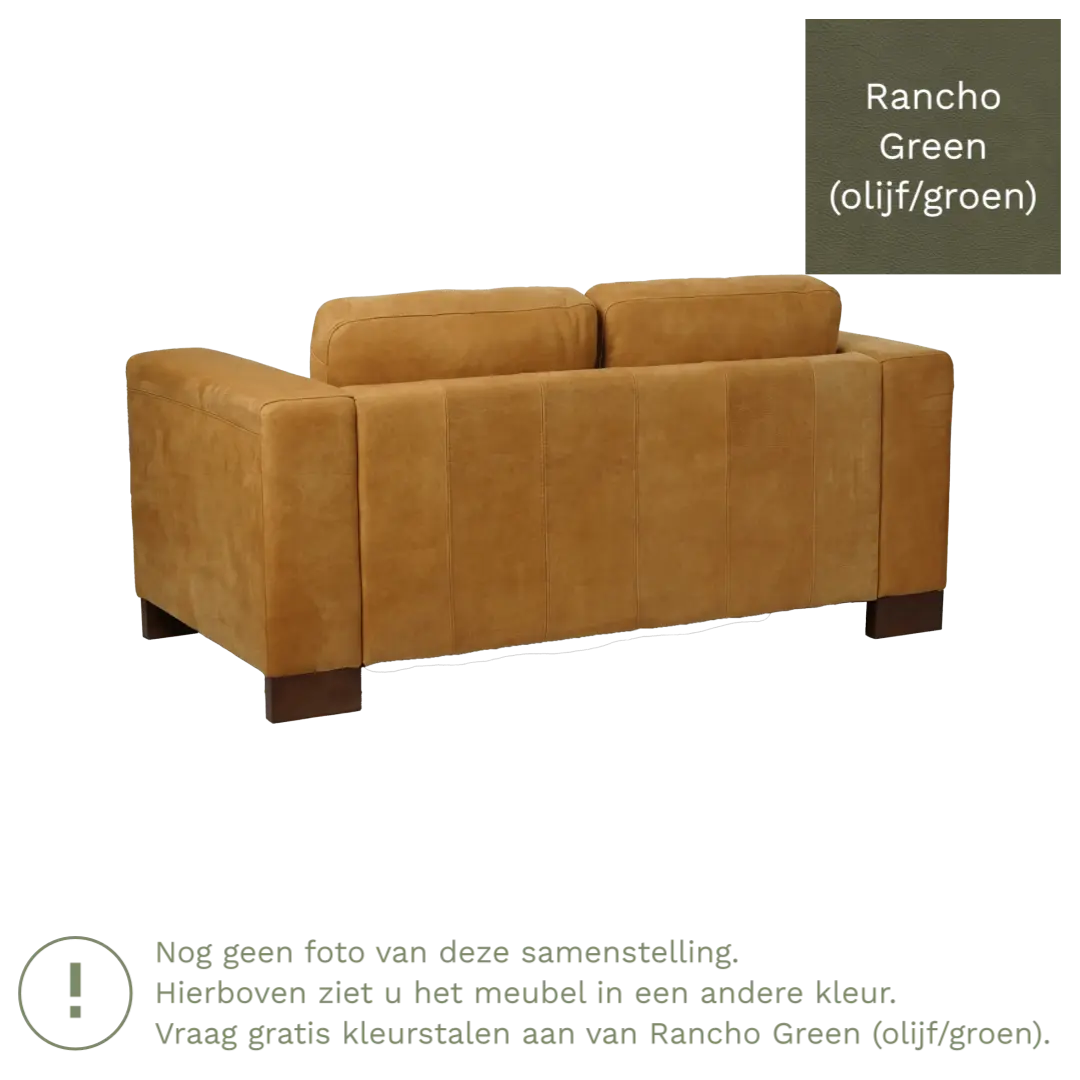 afbeelding van Leren bank Clear - 2 zits - Rancho Green (olijf/groen) - Poten staal zwart
