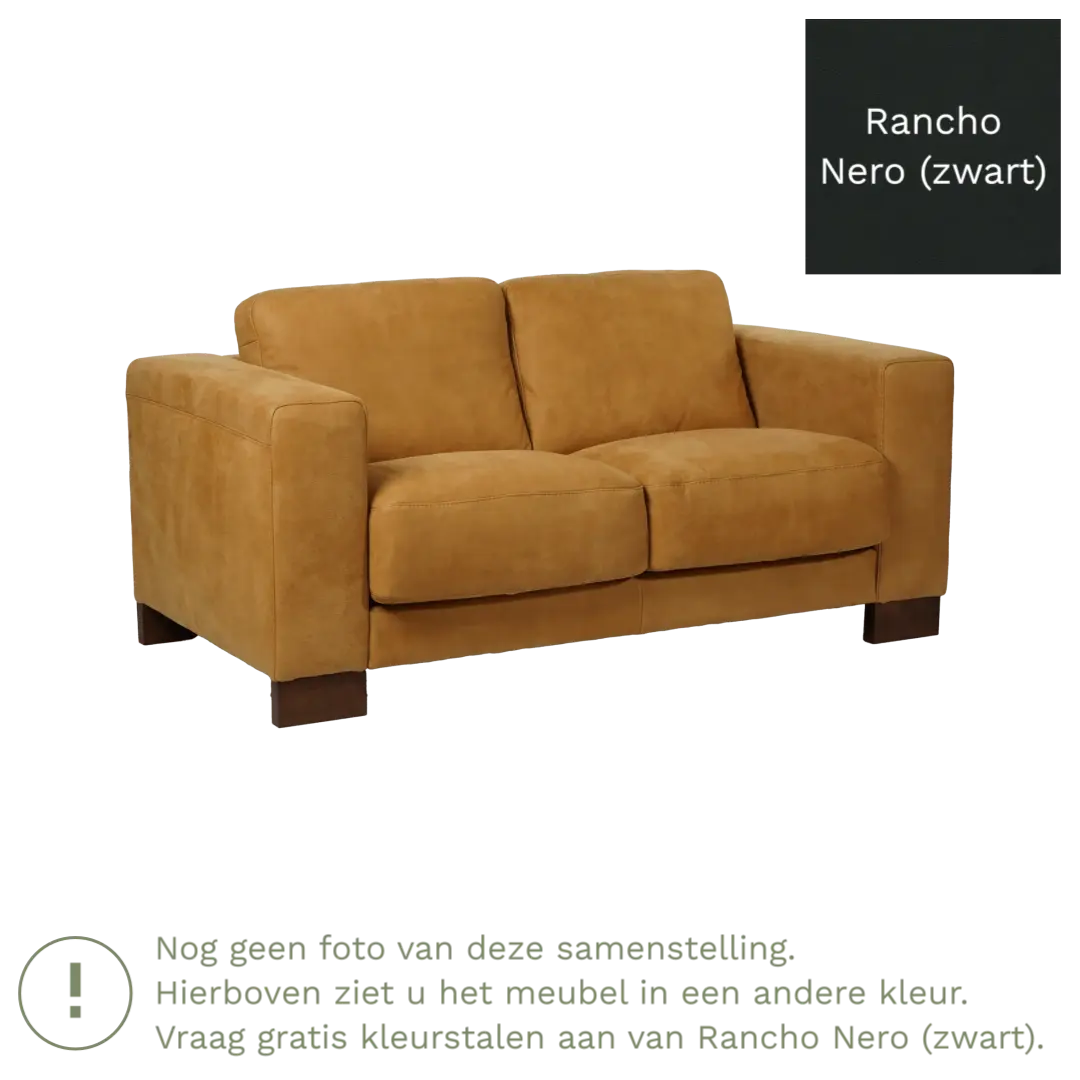 afbeelding van Leren bank Clear - 2 zits - Rancho Nero (zwart) - Poten hout zwart