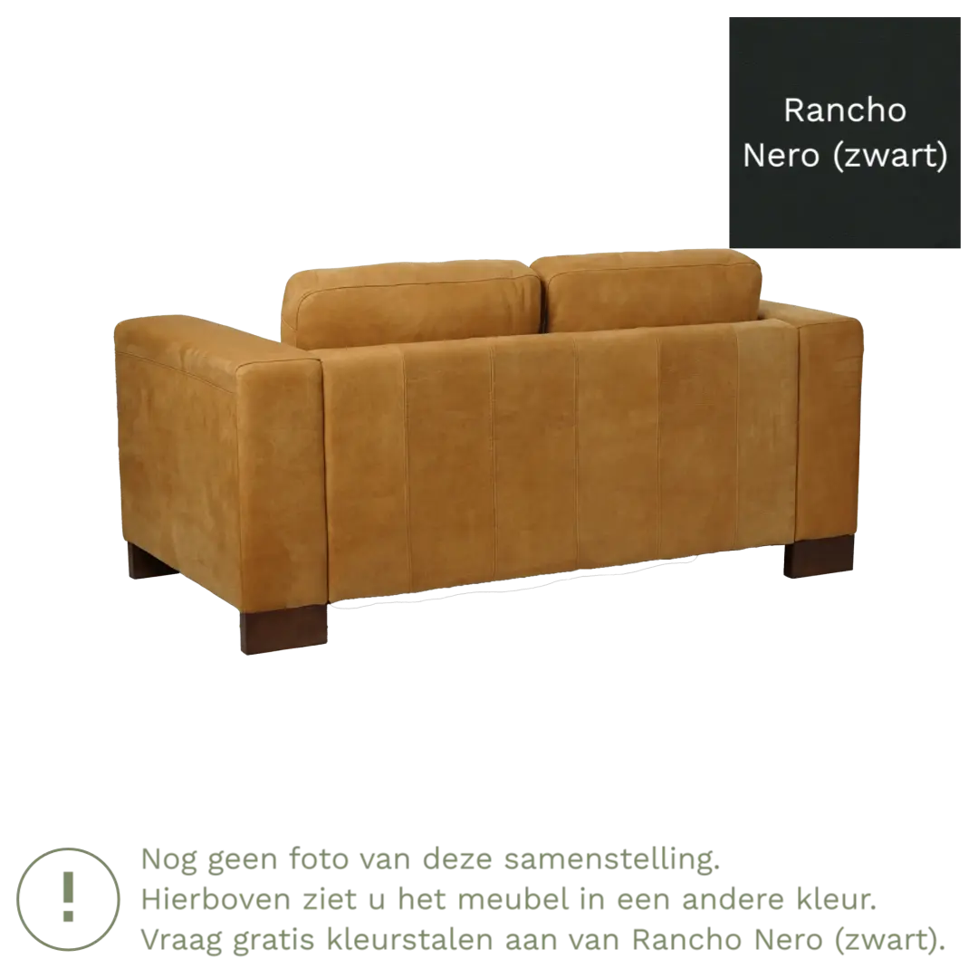 afbeelding van Leren bank Clear - 2 zits - Rancho Nero (zwart) - Poten hout zwart