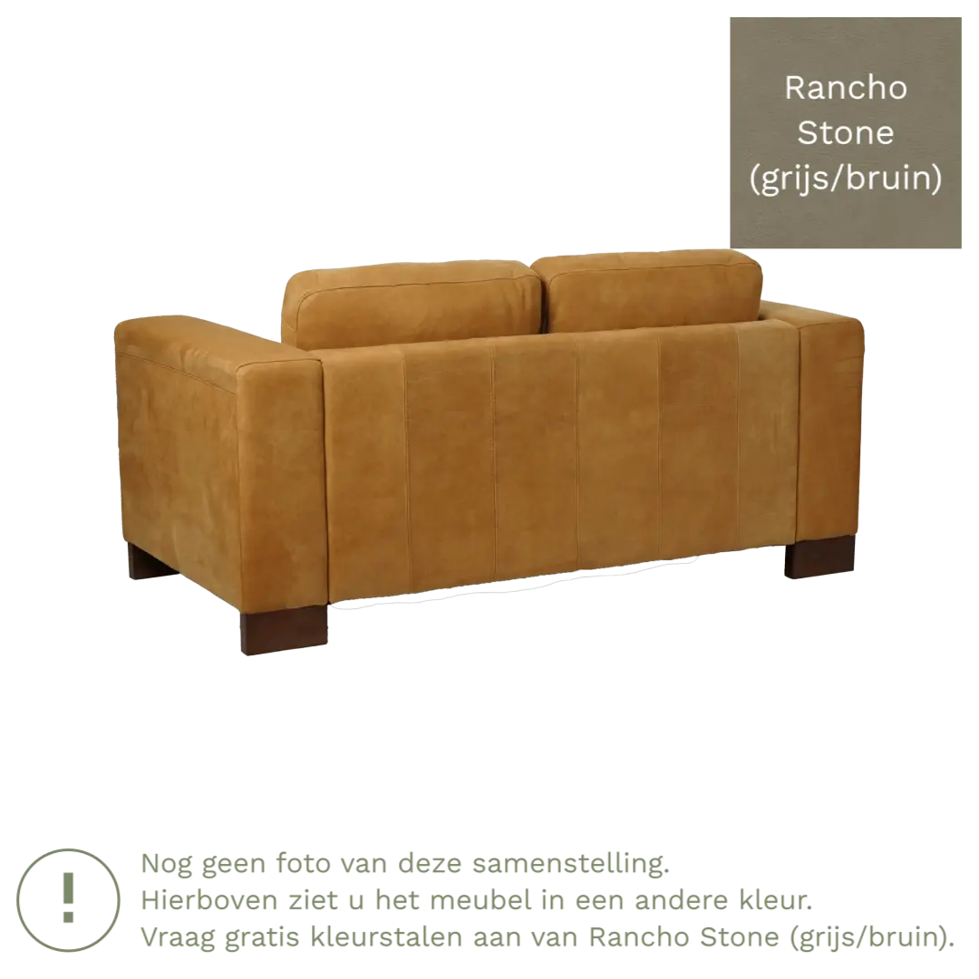 afbeelding van Leren bank Clear - 2 zits - Rancho Stone (grijs/bruin) - Poten hout zwart