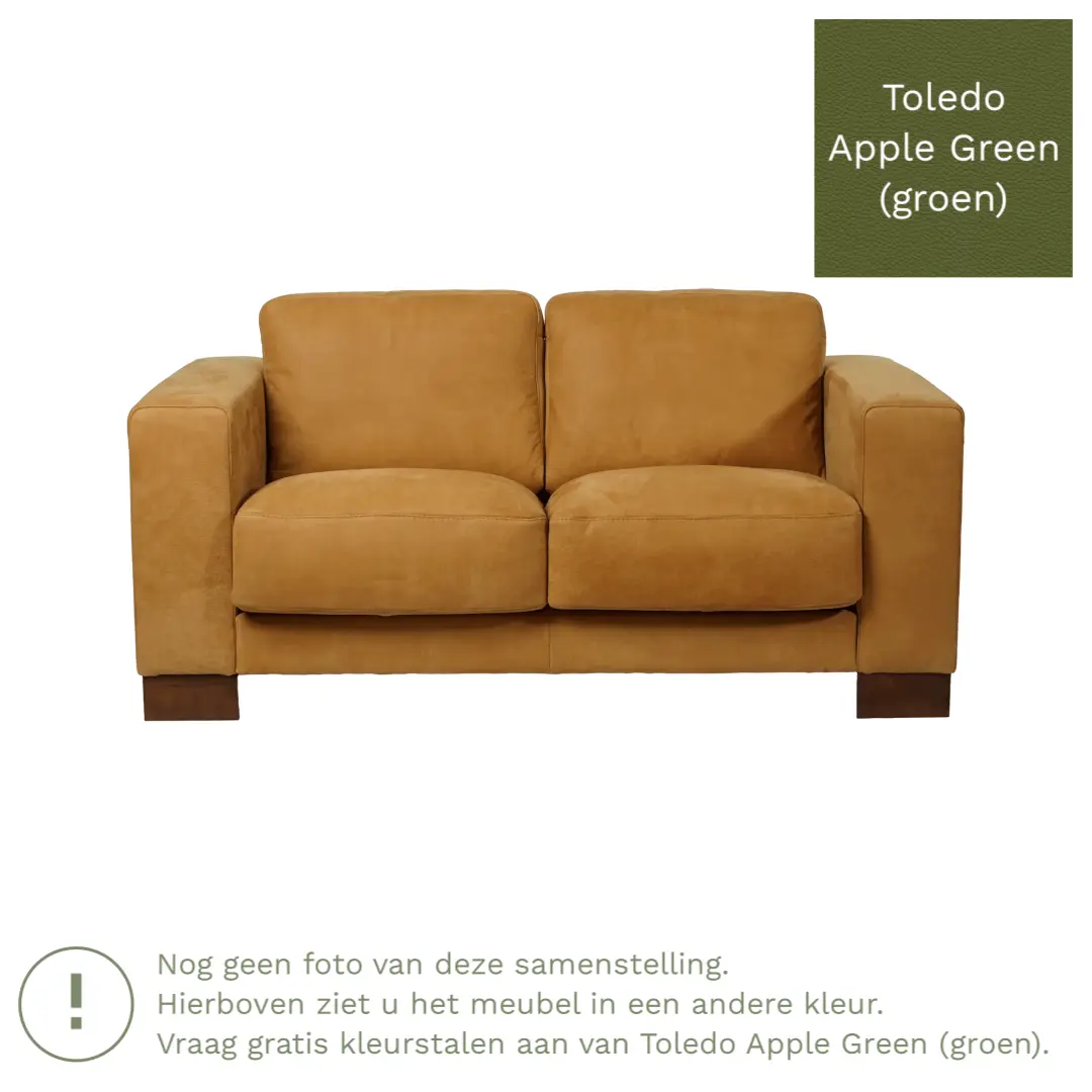 afbeelding van Leren bank Clear - 2 zits - Toledo Apple Green (groen) - Poten hout bruin