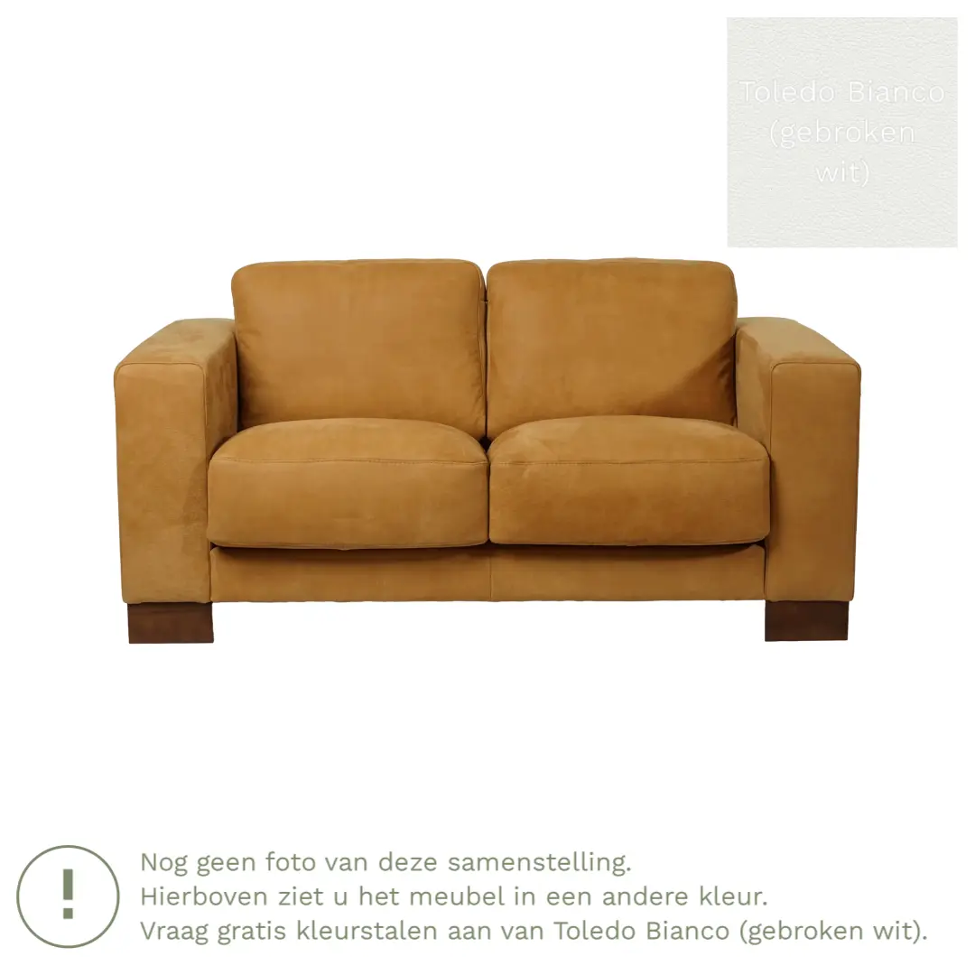 afbeelding van Leren bank Clear - 2 zits - Toledo Bianco (gebroken wit) - Poten hout zwart