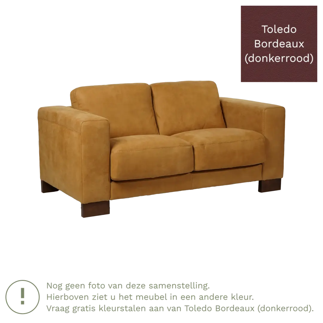 afbeelding van Leren bank Clear - 2 zits - Toledo Bordeaux (donkerrood) - Poten hout bruin