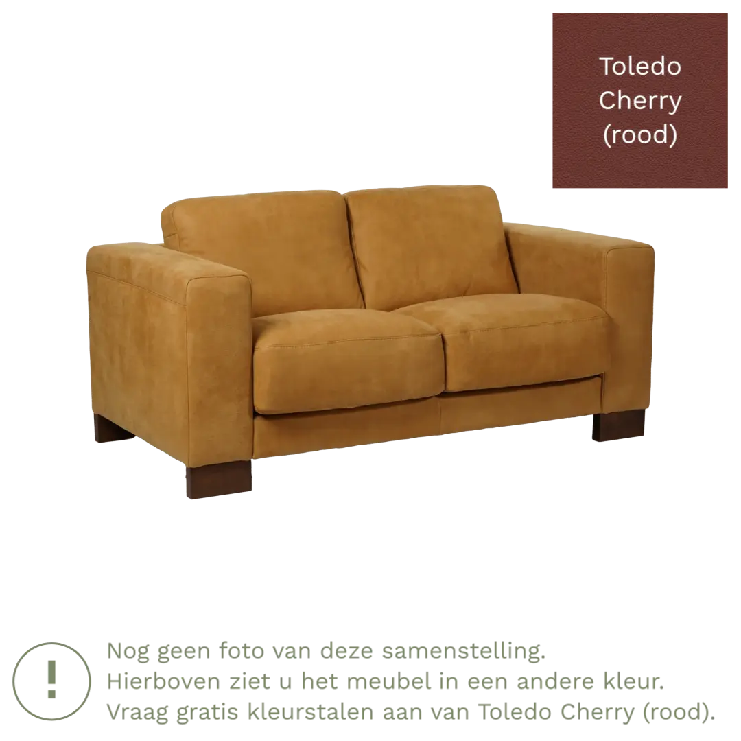 afbeelding van Leren bank Clear - 2 zits - Toledo Cherry (rood) - Poten hout zwart