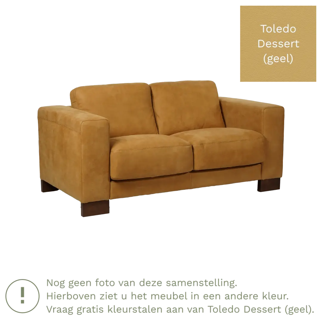 afbeelding van Leren bank Clear - 2 zits - Toledo Dessert (geel) - Poten hout bruin