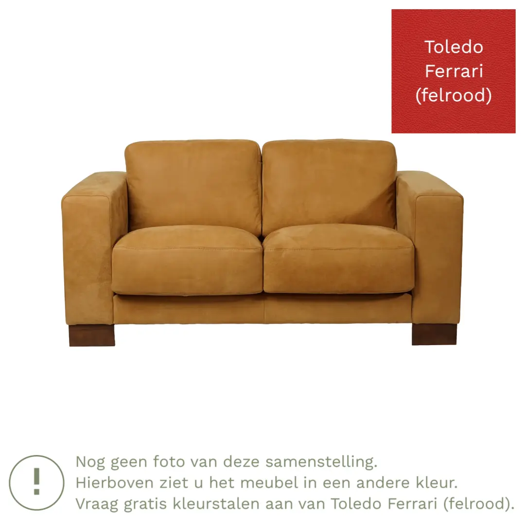 afbeelding van Leren bank Clear - 2 zits - Toledo Ferrari (felrood) - Poten hout bruin