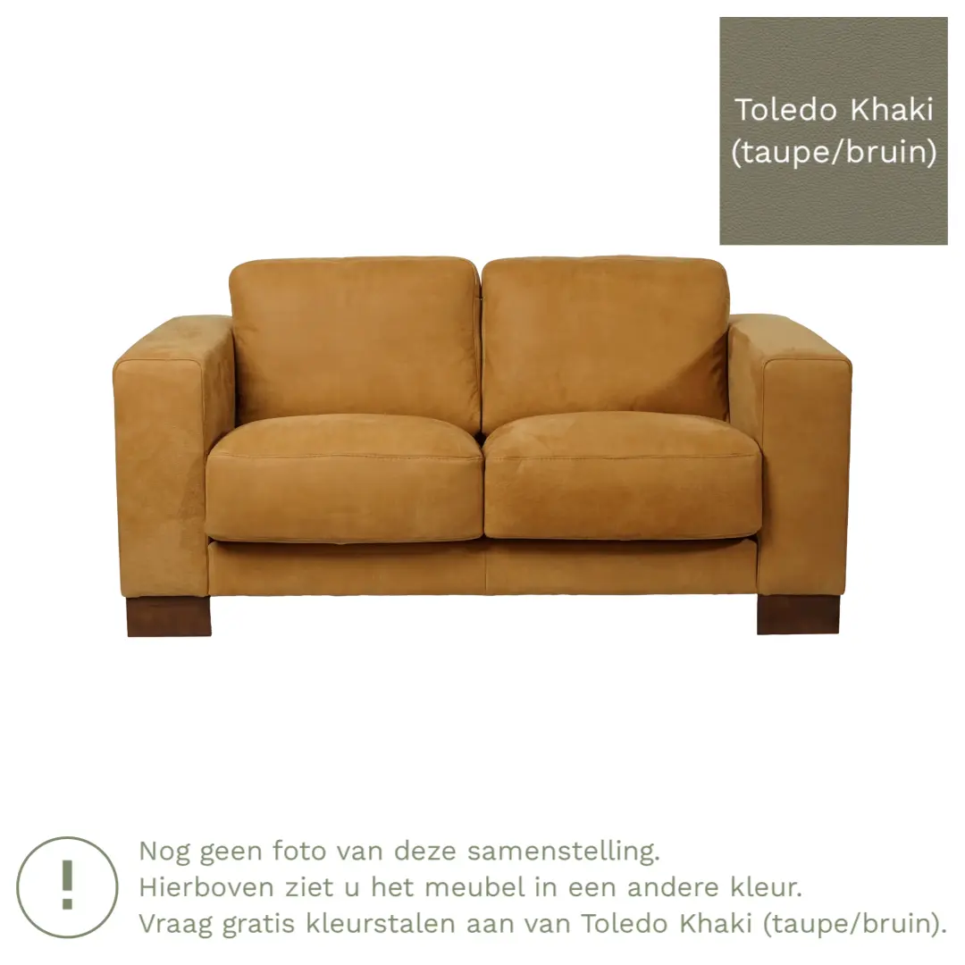 afbeelding van Leren bank Clear - 2 zits - Toledo Khaki (taupe/bruin) - Poten hout zwart