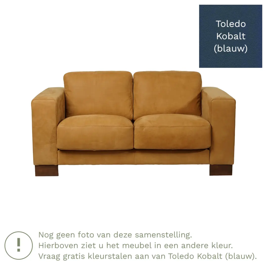 afbeelding van Leren bank Clear - 2 zits - Toledo Kobalt (blauw) - Poten hout bruin