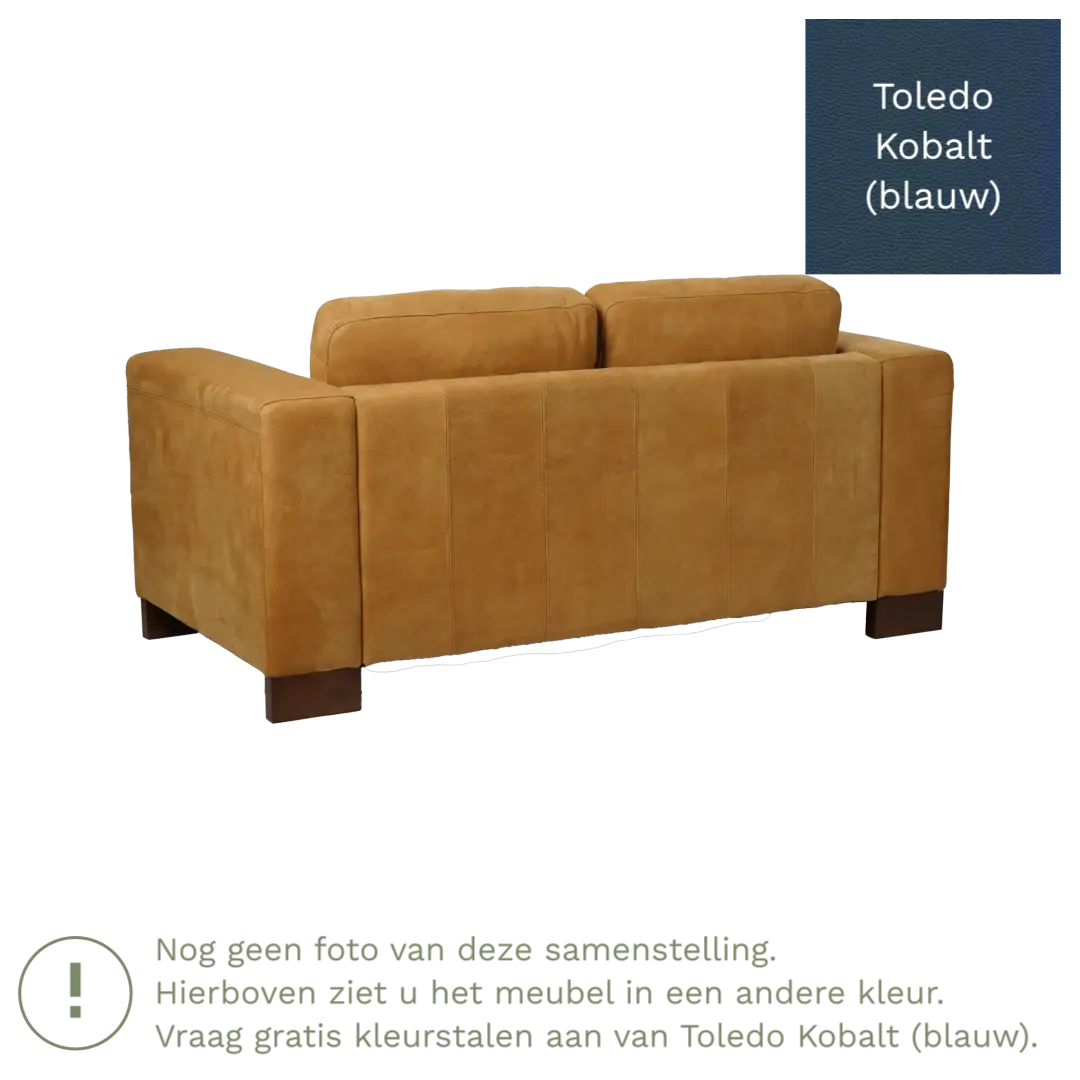 afbeelding van Leren bank Clear - 2 zits - Toledo Kobalt (blauw) - Poten hout bruin