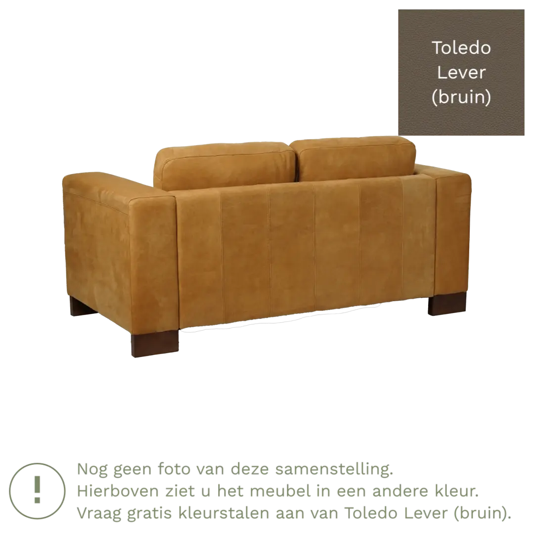 afbeelding van Leren bank Clear - 2 zits - Toledo Lever (bruin) - Poten hout zwart