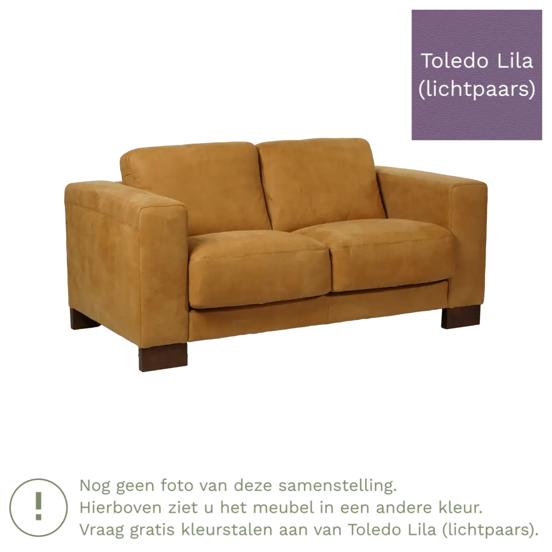 afbeelding van Leren bank Clear - 2 zits - Toledo Lila (lichtpaars) - Poten hout bruin