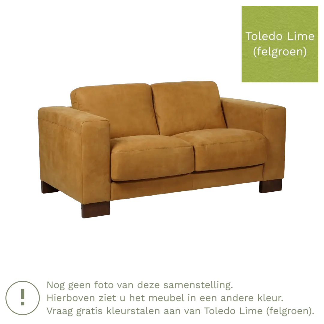 afbeelding van Leren bank Clear - 2 zits - Toledo Lime (felgroen) - Poten hout zwart