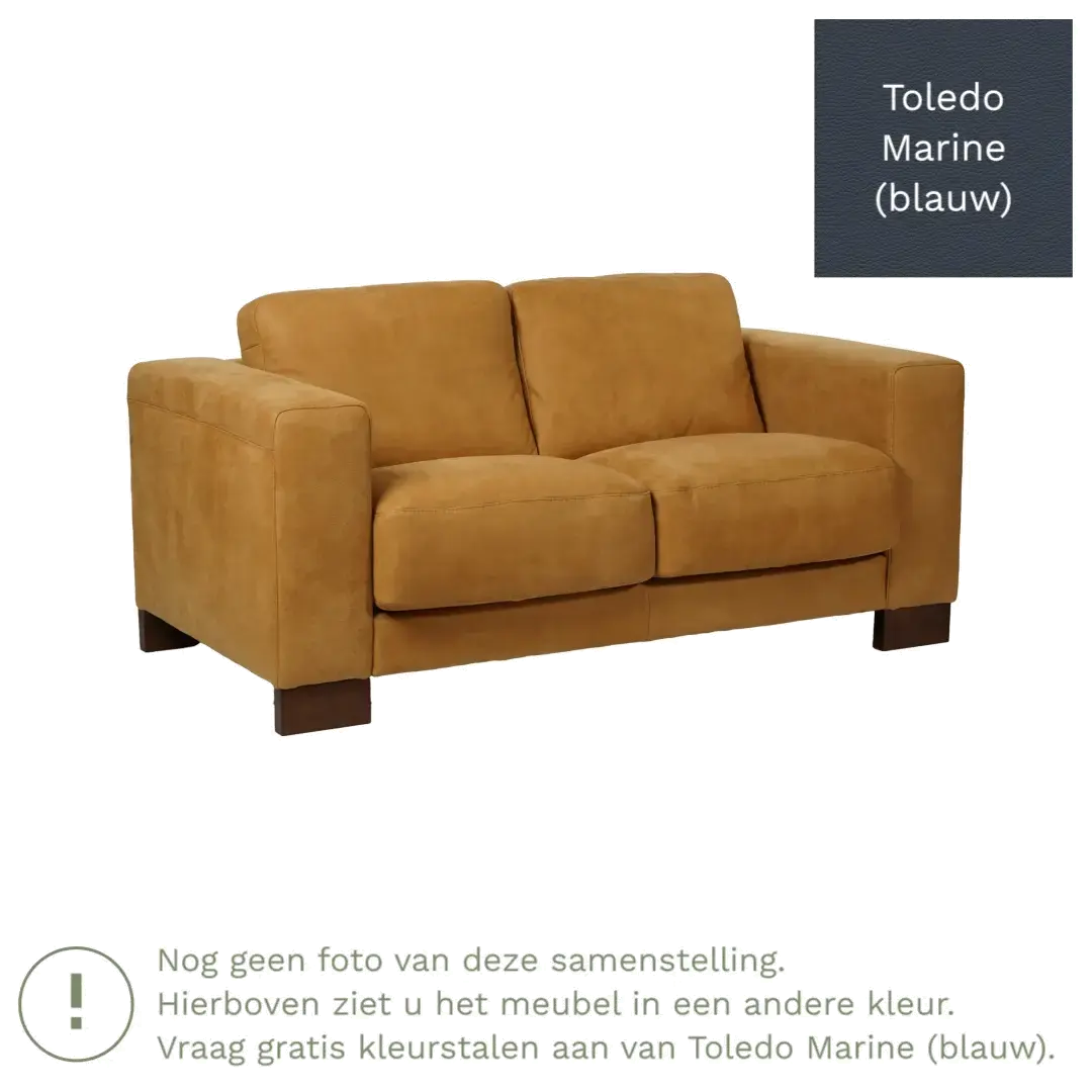 afbeelding van Leren bank Clear - 2 zits - Toledo Marine (blauw) - Poten hout bruin