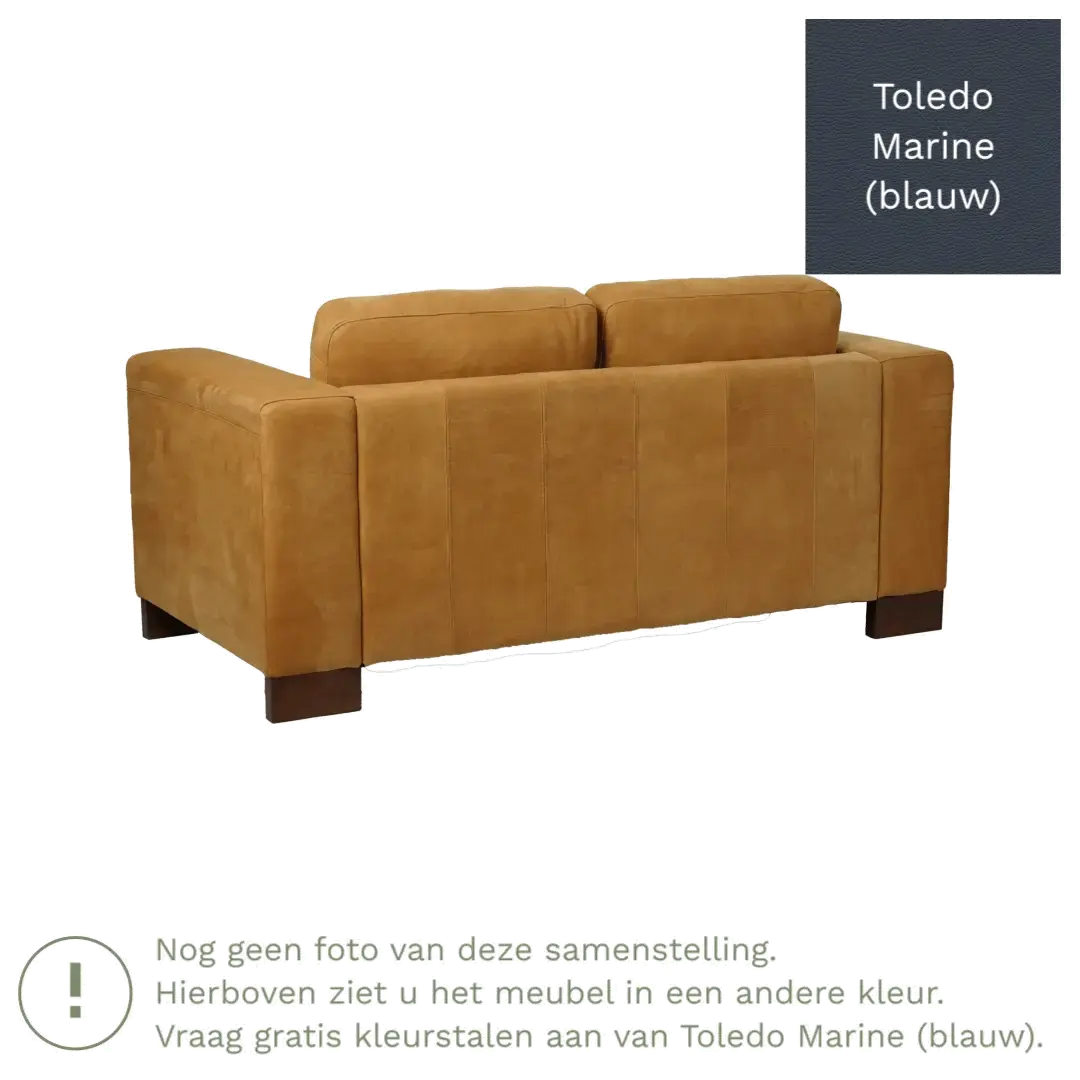 afbeelding van Leren bank Clear - 2 zits - Toledo Marine (blauw) - Poten hout bruin