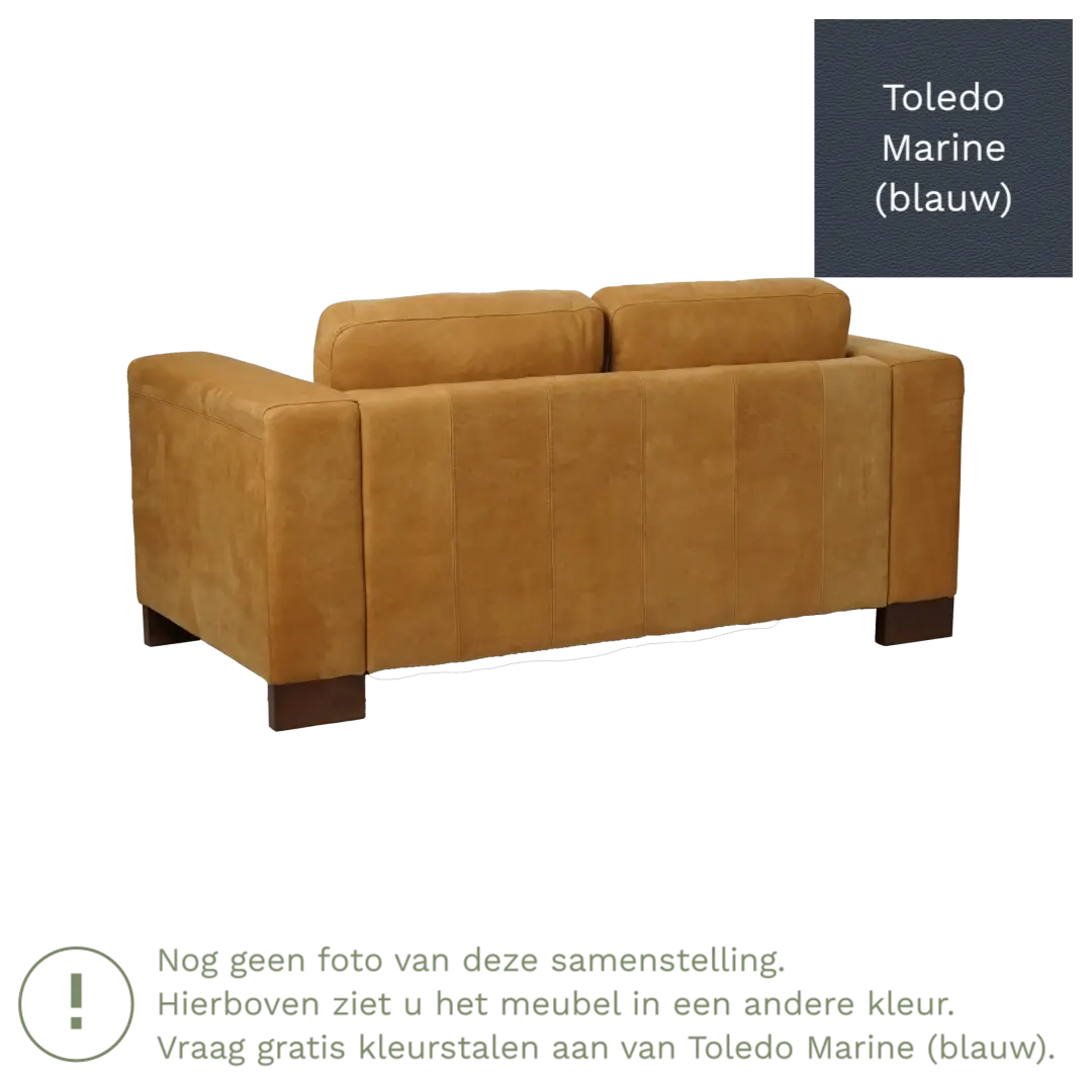 afbeelding van Leren bank Clear - 2 zits - Toledo Marine (blauw) - Poten hout zwart