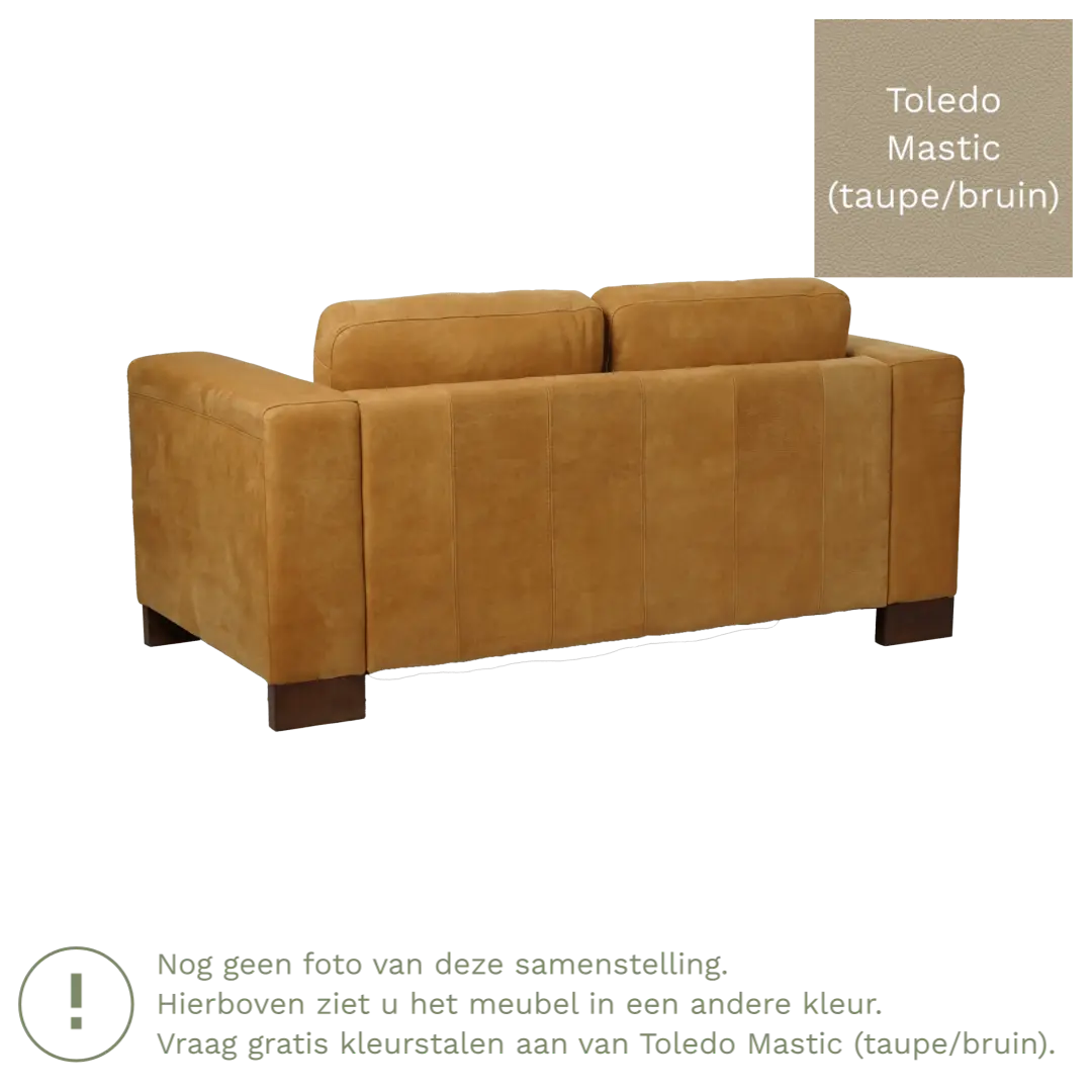 afbeelding van Leren bank Clear - 2 zits - Toledo Mastic (taupe/bruin) - Poten hout bruin