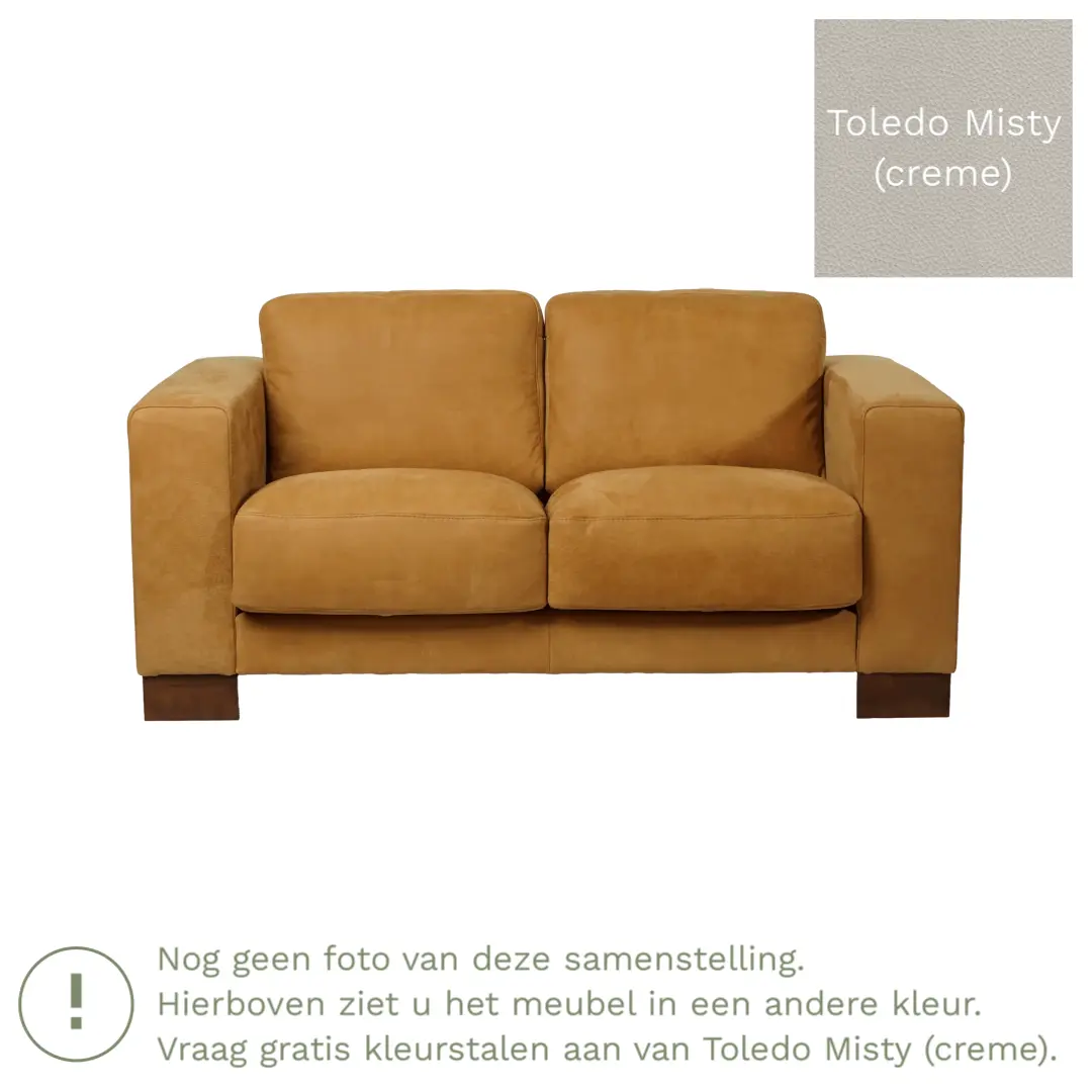 afbeelding van Leren bank Clear - 2 zits - Toledo Misty (crème) - Poten staal zwart